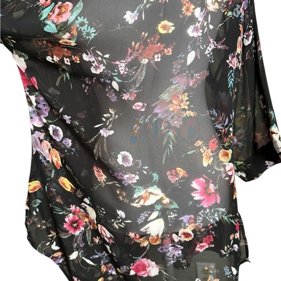 Poscilla Black Floral Open Front Kimono size L - Picture 5 of 17